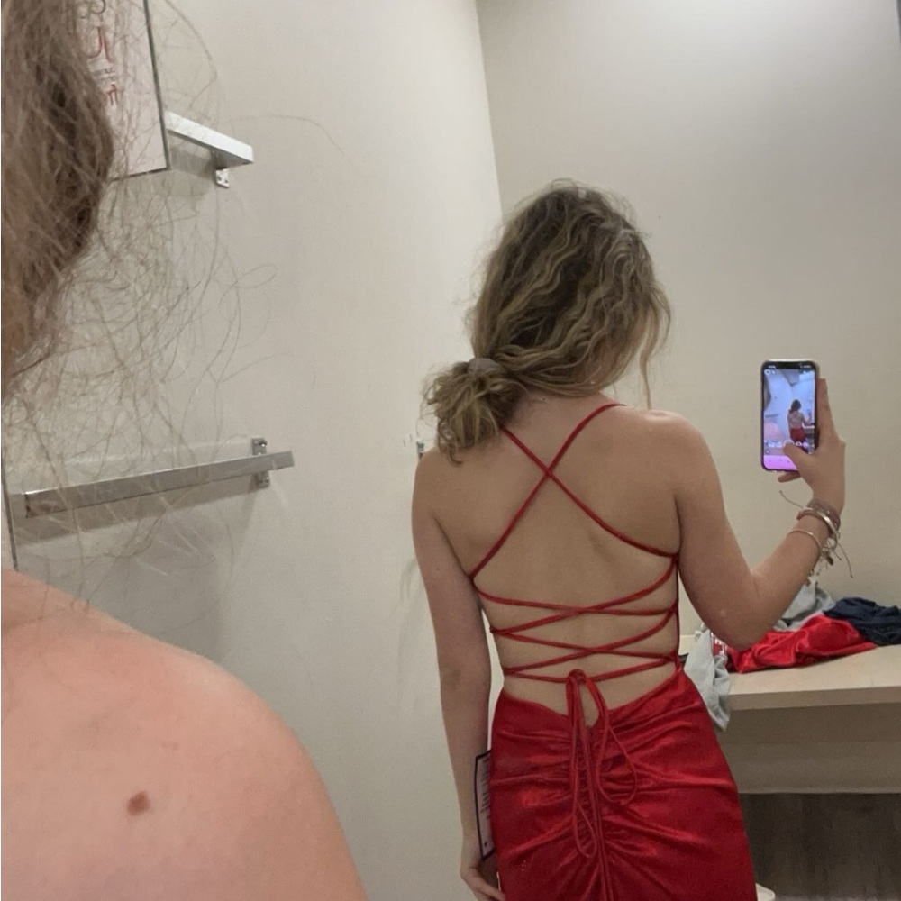 Elegant red prom dress with open back